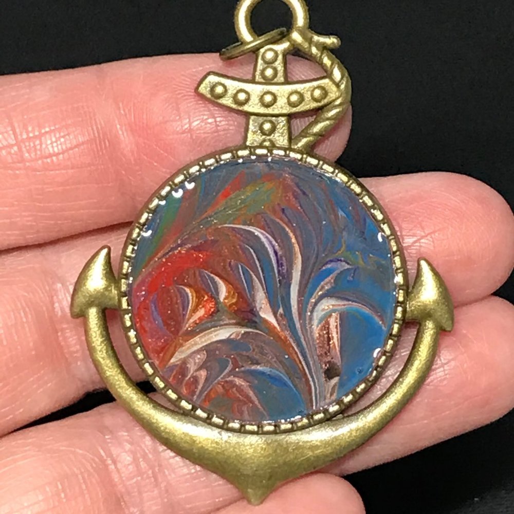 NWOT Wearable Art Anchor Pendant, Fluid Art